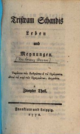 Tristram Schandis Leben und Meynungen, 2