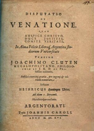Disputatio de venatione