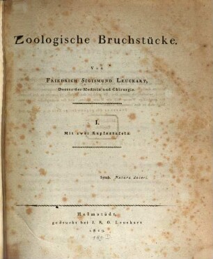 Zoologische Bruchstücke, 1 : mit zwei Kupfertafeln