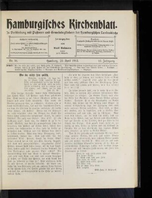 Nr. 16. Hamburg, 20. April 1913. 10. Jahrgang.