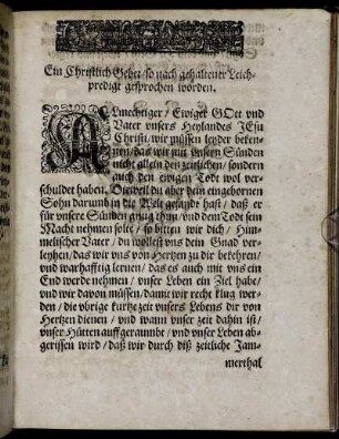 Ein Christlich Gebet, so nach gehaltener Leichpredigt gesprochen worden.