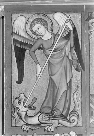 Altenberger Altar — Rechter Altarflügel - Marienleben mit Heiligenszenen — Erzengel Michael als Drachentöter