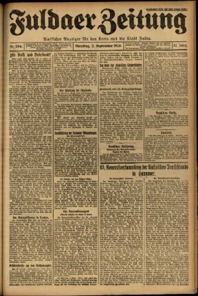 Erste Ausgabe vom Dienstag, den 02. September 1924.