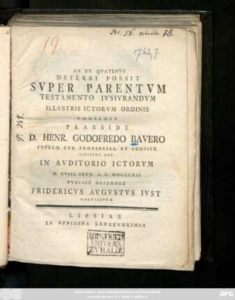 An Et Qvatenvs Deferri Possit Svper Parentvm Testamento Ivsivrandvm