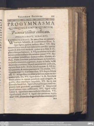 Progymnasma Quinquagesimum Quintum. Pecunia utiliter collocata. Wolfgangus, Sebaldus.