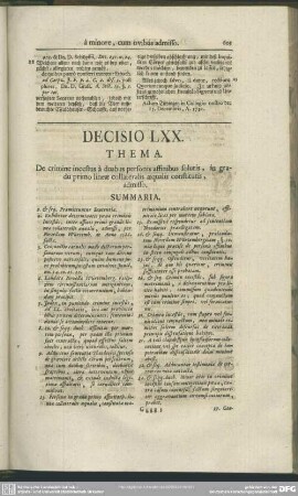 Decisio LXX. De crimine incestus a duabus personis affinibus solutis, in gradu primo lineae collateralis aequalis constitutis, admisso