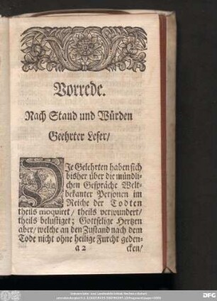 Vorrede. Nach Stand und Würden Geehrter Leser