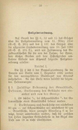 Polizeiverordnung betr. Köpenick