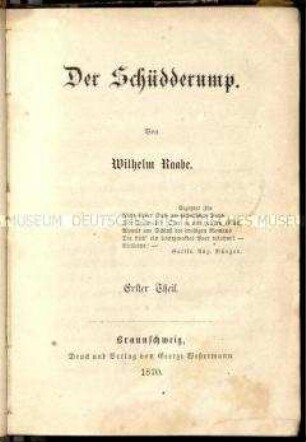 Roman von Wilhelm Raabe in der Erstausgabe