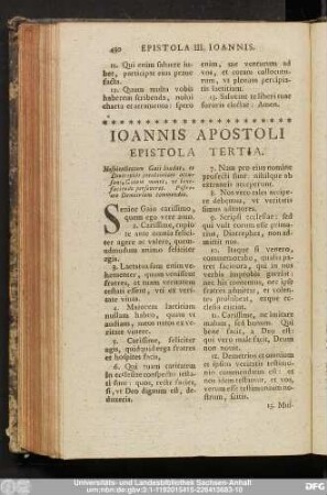 Ioannis Apostoli Epistola Tertia.