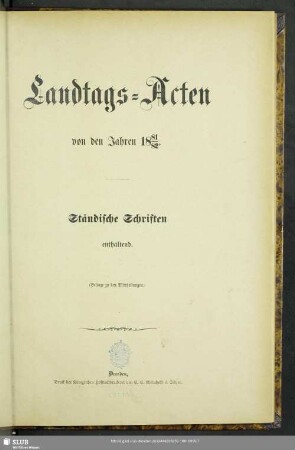 1881/82: Landtags-Akten / Ständische Schriften