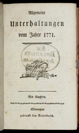 1771: Allgemeine Unterhaltungen im Jahre 1771