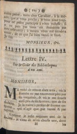 Lettre IV. Sur le Goût des Bibliotheques à un ami