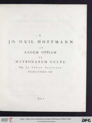 V. Jo. Guil. Hoffmann: Ad Legem Oppiam de Matronarum cultu