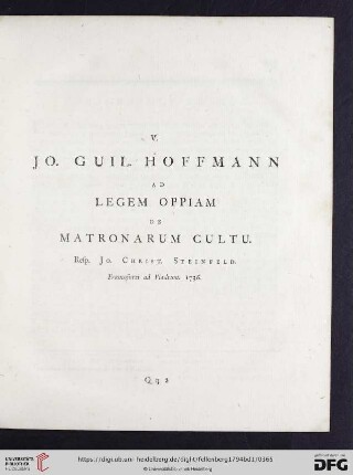 V. Jo. Guil. Hoffmann: Ad Legem Oppiam de Matronarum cultu