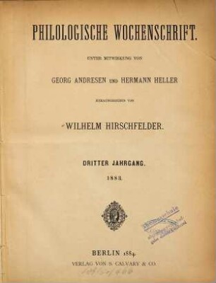 Philologische Wochenschrift. 3. 1883 (1884)