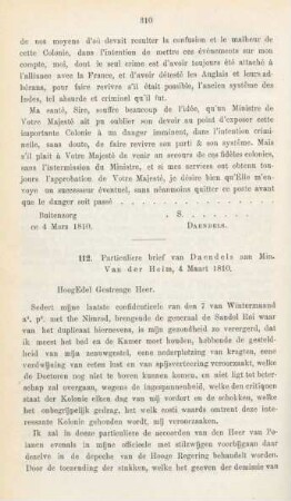 112. Particulieren brief van Daendels aan Min. Van der Heim, 4 Maart 1810