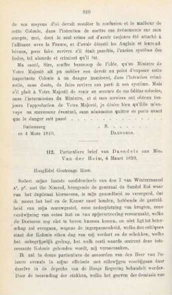 112. Particulieren brief van Daendels aan Min. Van der Heim, 4 Maart 1810
