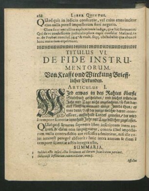 Titulus VI. De Fide Instrumentorum. Von Krafft und Wirckung Briefflicher Urkunden.