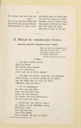 III. Blütezeit der neuhochdeutschen Literatur