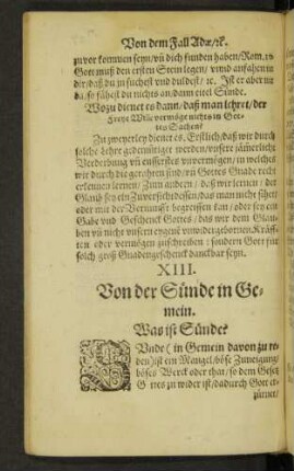XIII. Von der Sünde in Gemein.