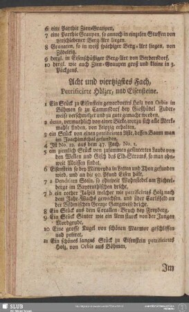 Acht und viertzigstes Fach, Petrificirte Hölzer, und Eisensteine