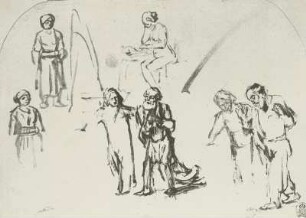 Studienblatt mit sieben Figuren