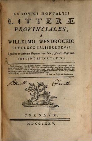 Ludovici Montaltii Litterae Provinciales