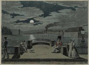 Der Mittelpfeiler der Elbbrücke (alte Augustusbrücke) bei Mondschein nach Osten
