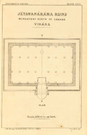 Plate XXVIII. Jétawanáráma ruins. Monastery north of Dágaba. Viháre. Plan.