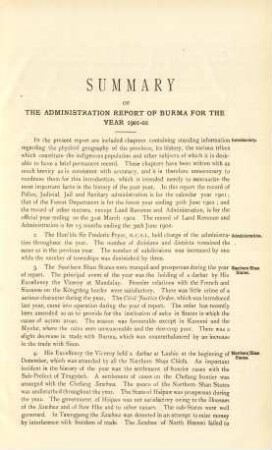 Summary of the administration report of Burma for the year 1901-1902