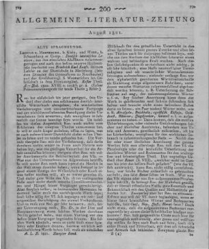 Kraft, F. K.: Deutsch-lateinisches Lexikon, aus den römischen Classikern zusammengetragen und nach den besten neuern Hülfsmitteln bearbeitet. T. 1. Leipzig, Merseburg: Klein; Wien: Schaumburg 1820