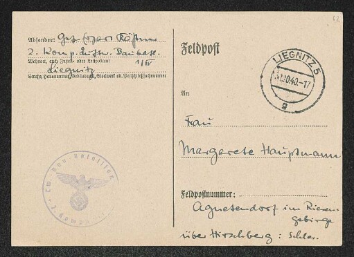 Brief von Erhart Kästner an Margarete Hauptmann