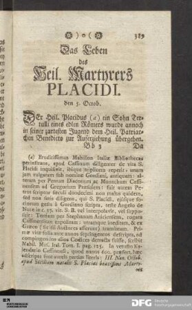 Das Leben des Heil. Martyrers Placidi