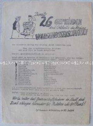Hektografiertes Propagandaflugblatt zum Fortschritt der Kollektivierung in der Landwirtschaft