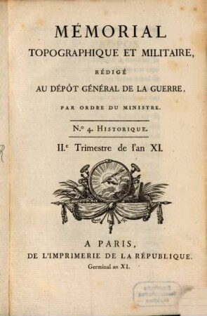 Mémorial topographique et militaire. 4, 4. 1802/03 = XI [Franz. Revolution]