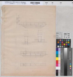 Gemen (Borken) Schloß Entwurf der Gartenbrücke Grundriß, Ansicht, Schnitte 2.H. 19.Jh. 12 Fuß = 18 cm 37 x 48 Zeichnung Landsberg-Velen Nr. 581