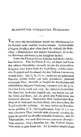 Alterthümer unbekannten Fundortes