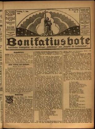 Erste Ausgabe vom Sonntag, den 09. Januar 1921.
