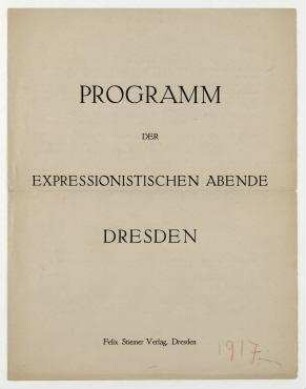 Programm der expressionistischen Abende Dresden.