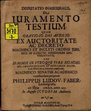 Disp. inaug. de iuramento testium