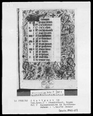 Lateinisch-französisches Stundenbuch (Livre d'heures) — KL-Ligatur und Vollbordüre, Folio 2recto