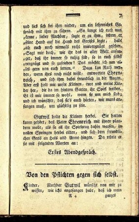 Erstes Abendgespräch. Von den Pflichten gegen sich selbst.