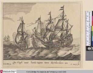 [Seegefecht zwischen drei Schiffen; Three ships in battle]