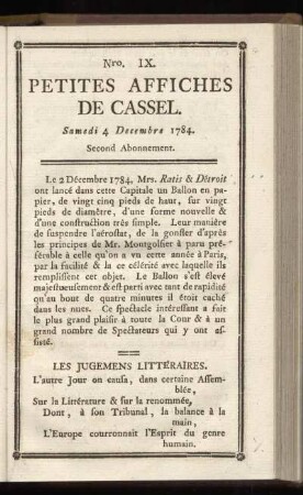 No IX (Samedi 4 Decembre 1784)