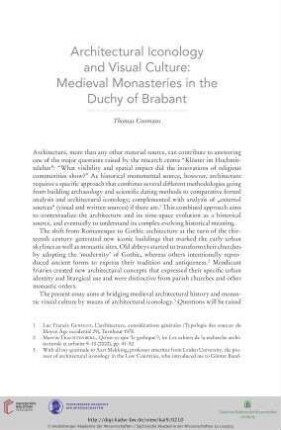 Architectural Iconology and Visual Culture: Medieval Monasteries in the Duchy of Brabant