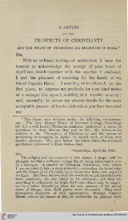 A Letter on the Prospects of Christianity