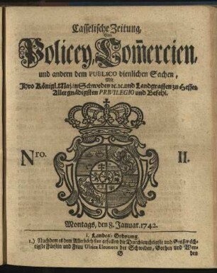Nro. II, Montags, den 8. Januar 1742