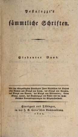 Pestalozzi's sämmtliche Schriften, 7. Meine Nachforschungen über den Gang der Natur in der Entwicklung des Menschengeschlechts. Über Gesetzgebung und Kindermord