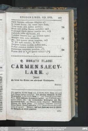 Q. Horatii Flacii Carmen Saeculare Liber.